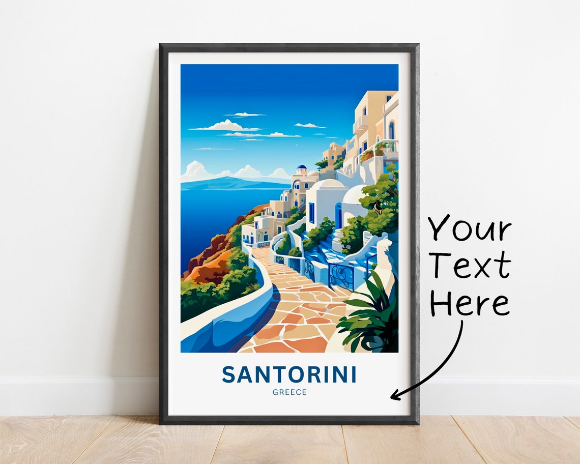 Santorini Greece Custom Cobblestone Village Lane Travel Poster