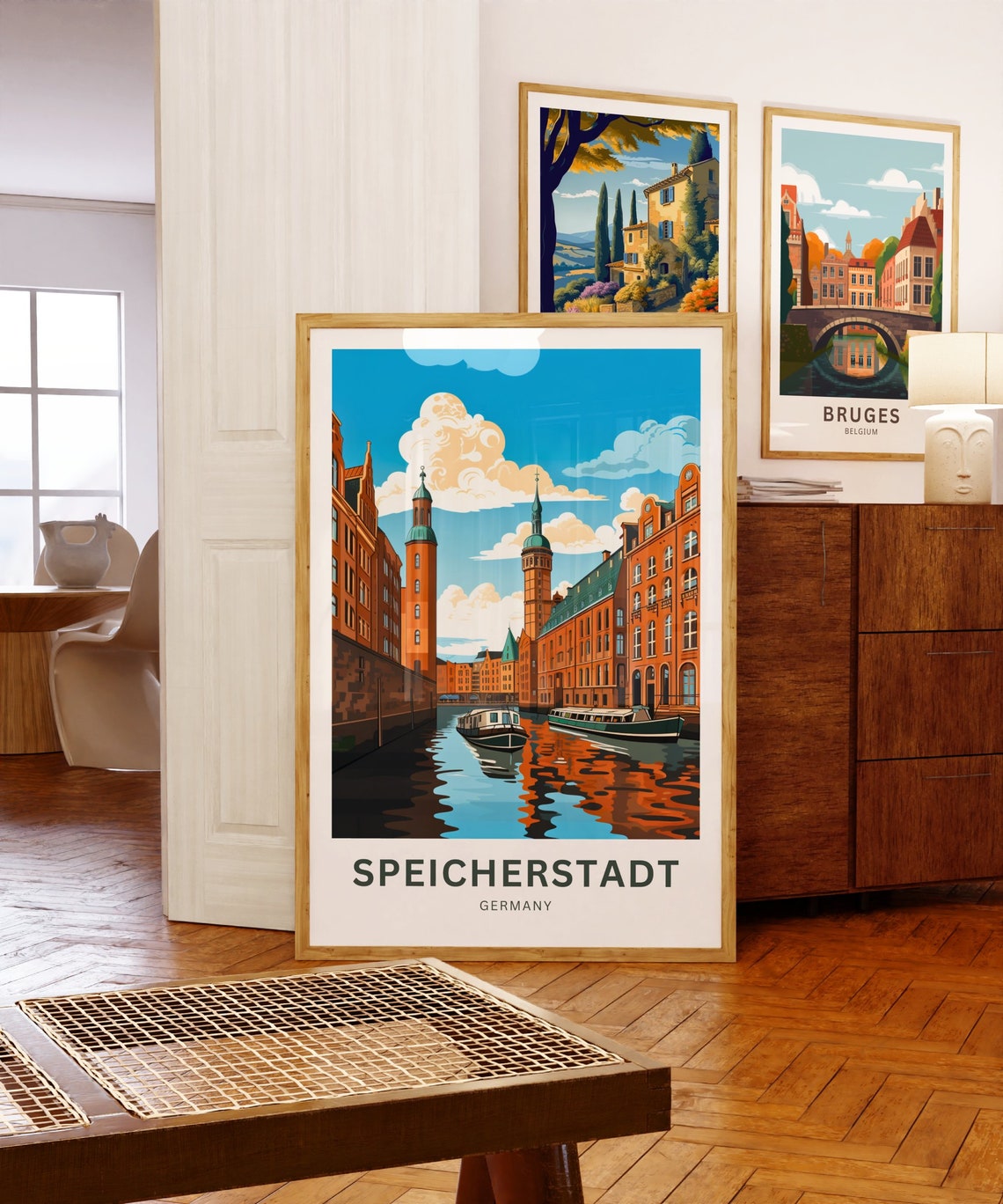 Speicherstadt Germany Canal Boats Red Brick Quayside Travel Poster - Image 5