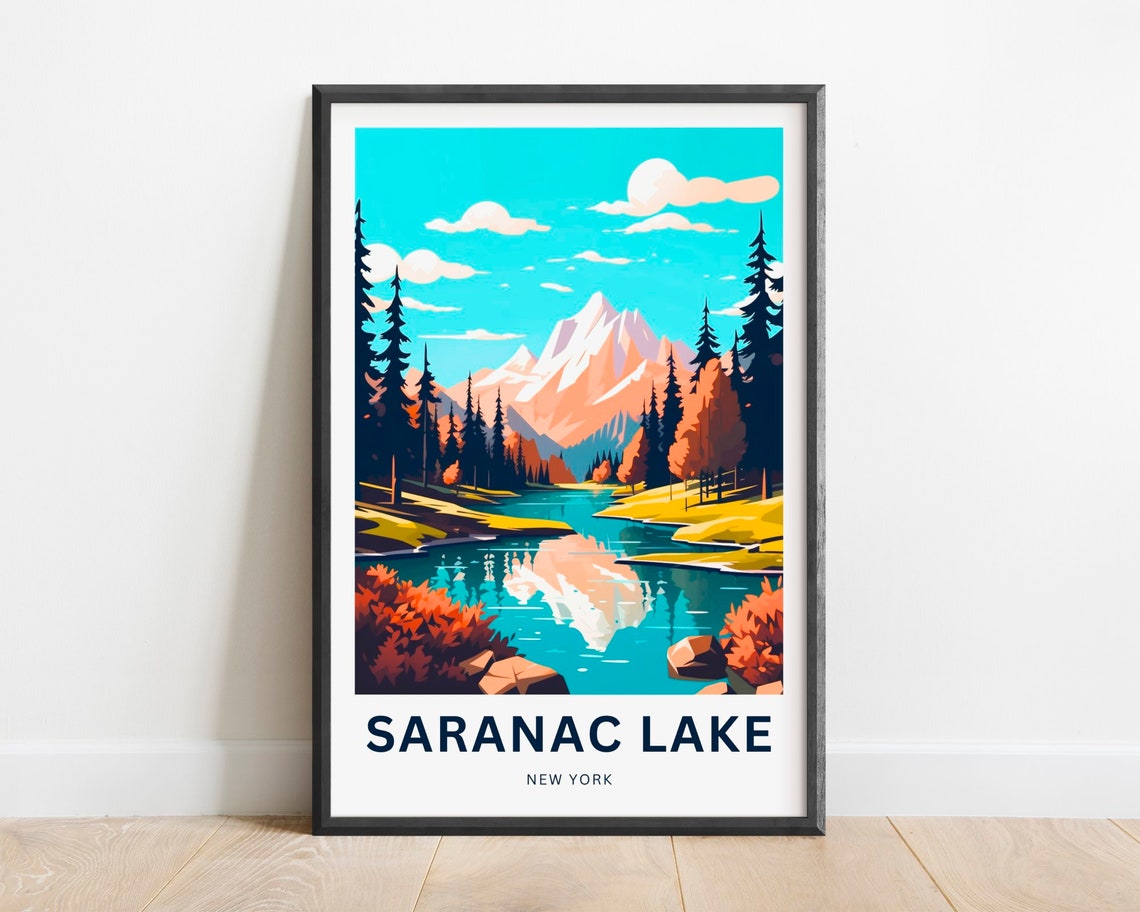 Saranac Lake New York Adirondack Autumn Forest Travel Poster
