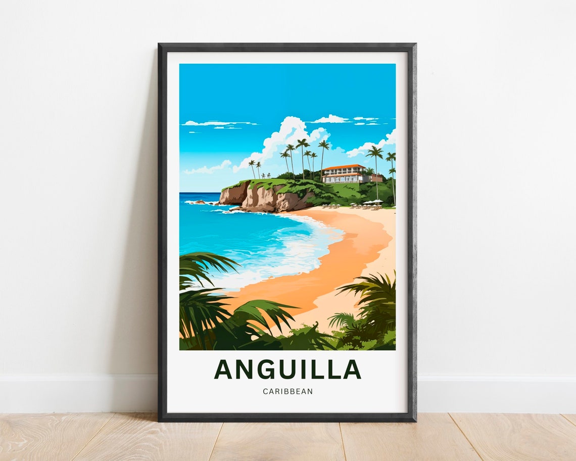 Anguilla Travel Print Anguilla Poster Caribbean Wall Art Framed Present Gift Caribbean Present