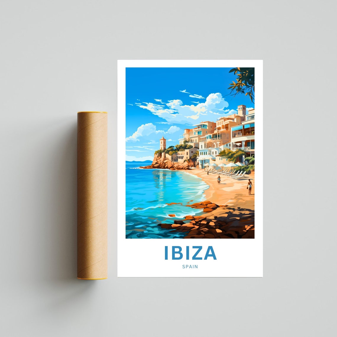 Ibiza Beach Clifftop Old Town Tower Turquoise Sea Spain Travel Poster - Image 4