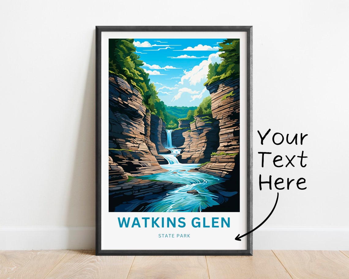 Watkins Glen State Park Waterfall Stream Rock Walls Travel Poster