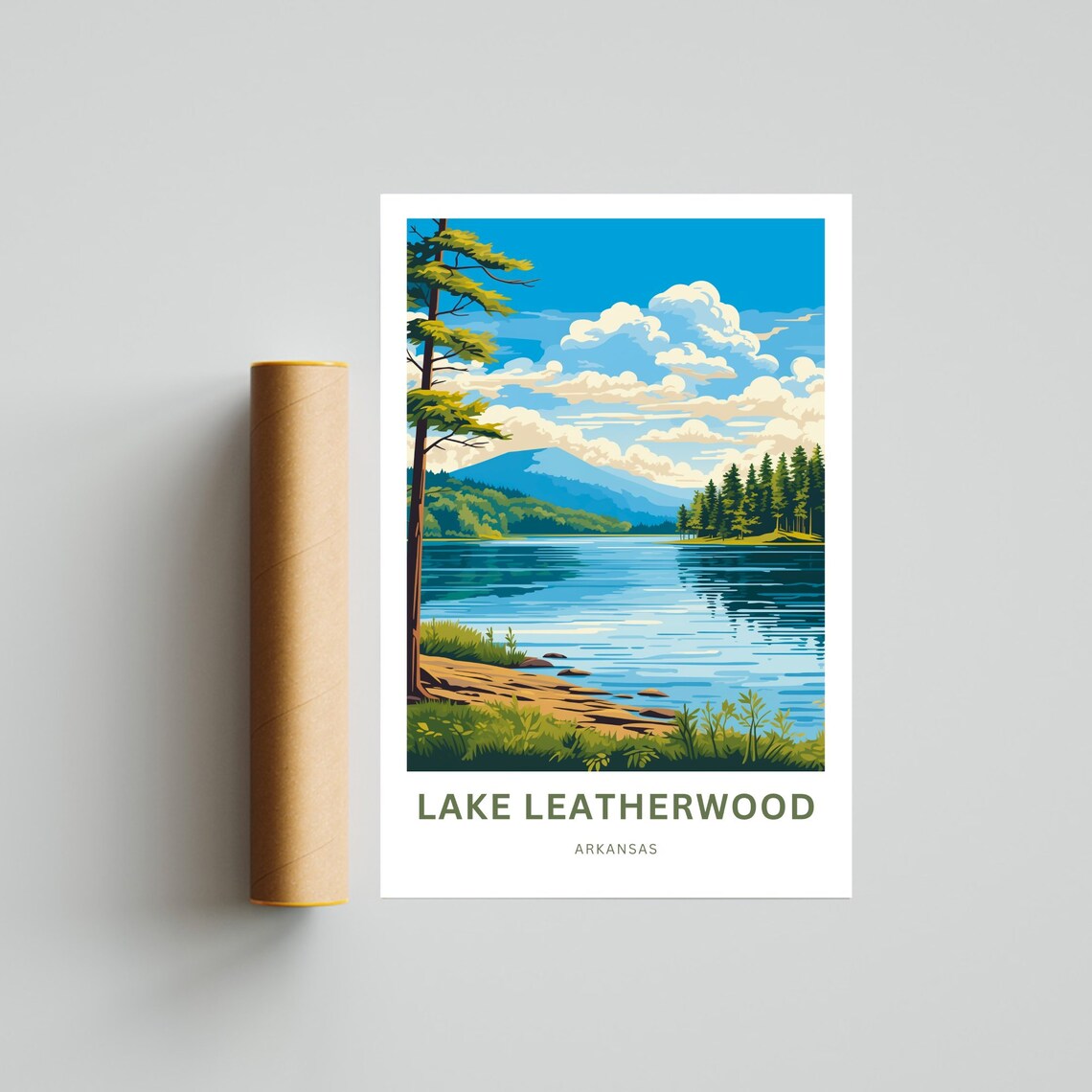 Lake Leatherwood Arkansas Lakeshore Pines Mountain Travel Poster - Image 4