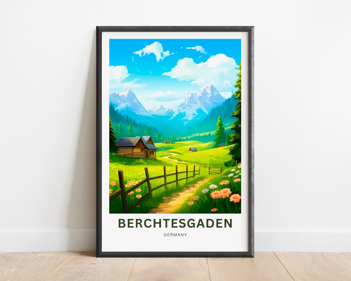 Berchtesgaden Germany Alpine Meadow Cabin Wildflower Travel Poster