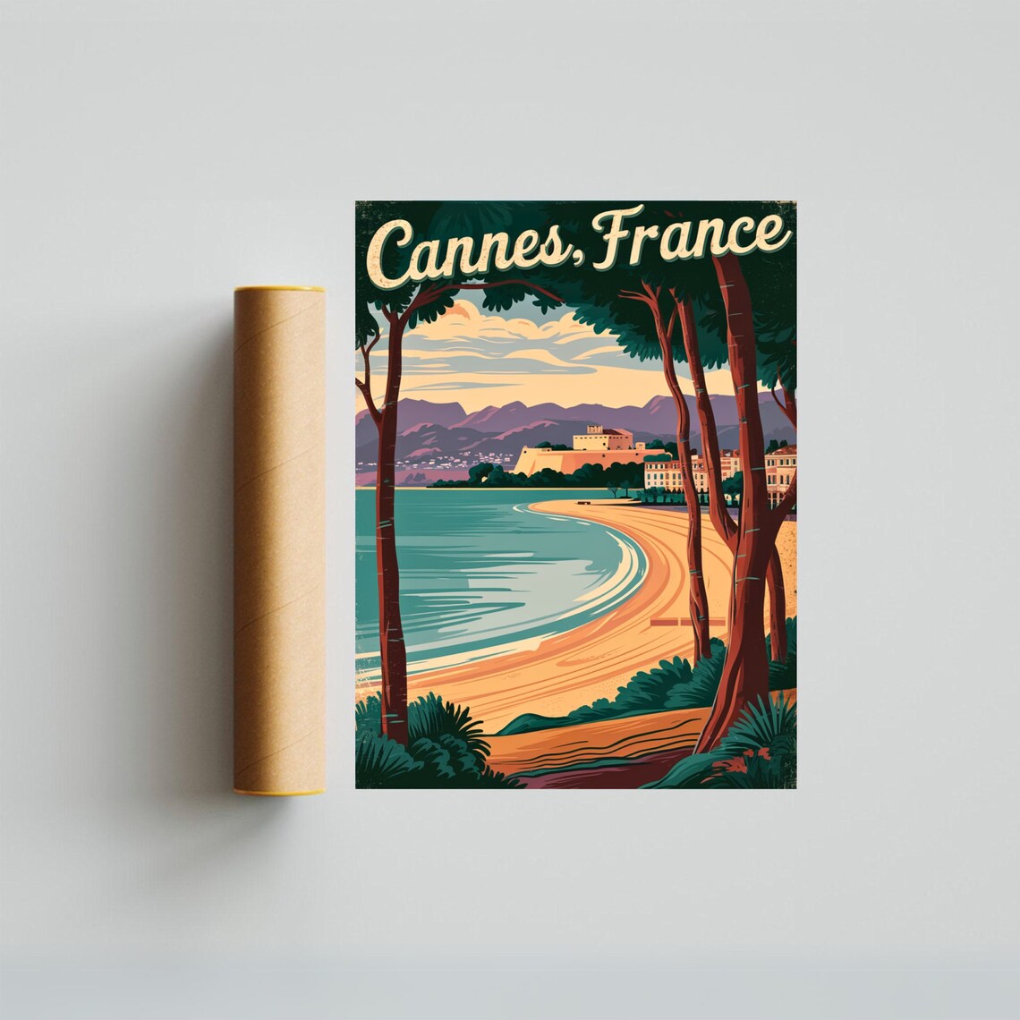 Cannes France Vintage Curved Beach Pine Trees French Riviera Poster - Image 4
