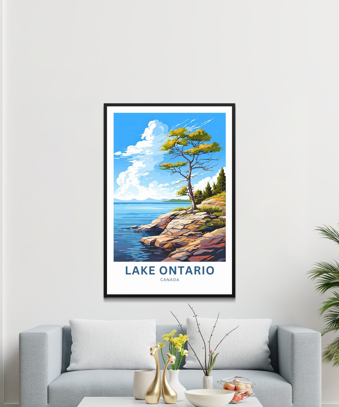 Personalized Lake Ontario Canada Poster with Rocky Shoreline Tree Art - Image 2