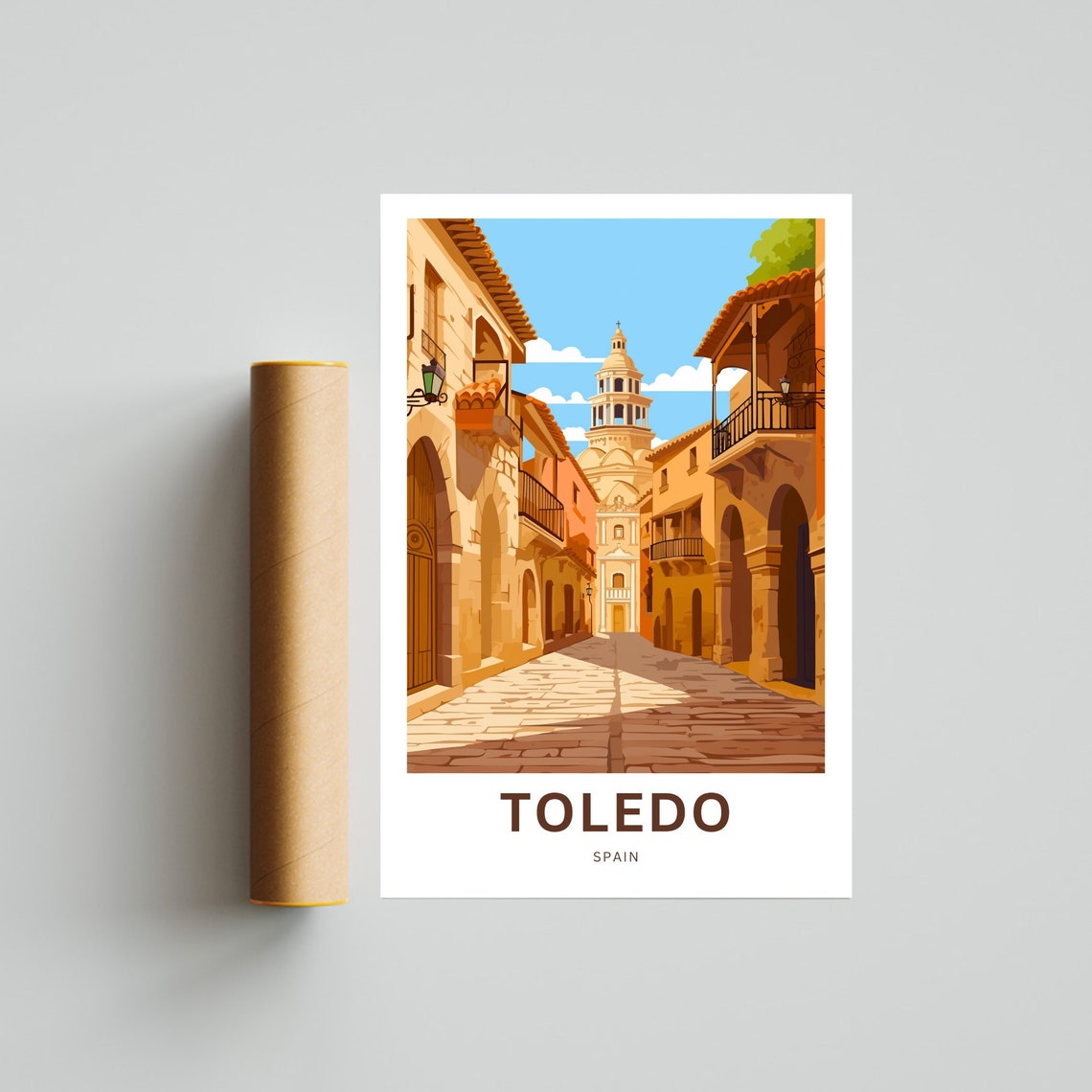 Personalized Toledo Spain Old Town Street With Church Tower Poster - Image 4