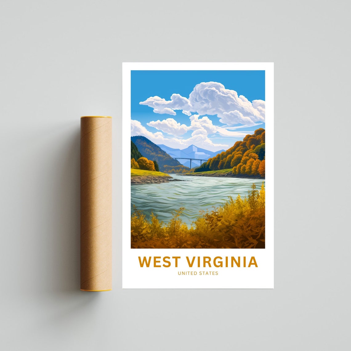 Personalized West Virginia River Valley Bridge Custom Text Poster - Image 4