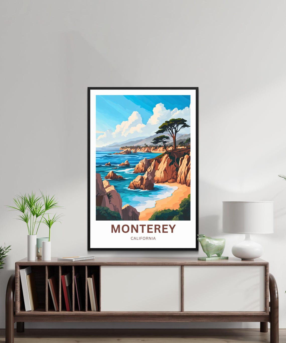 Monterey California Sandy Cove Red Cliffs Vintage Travel Poster - Image 2