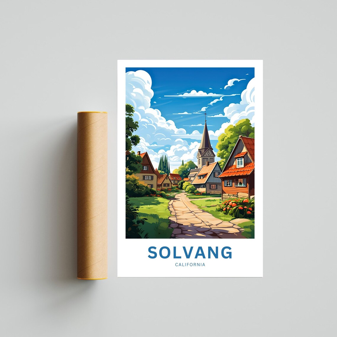 Solvang California Charming Village Church Street Travel Poster - Image 4