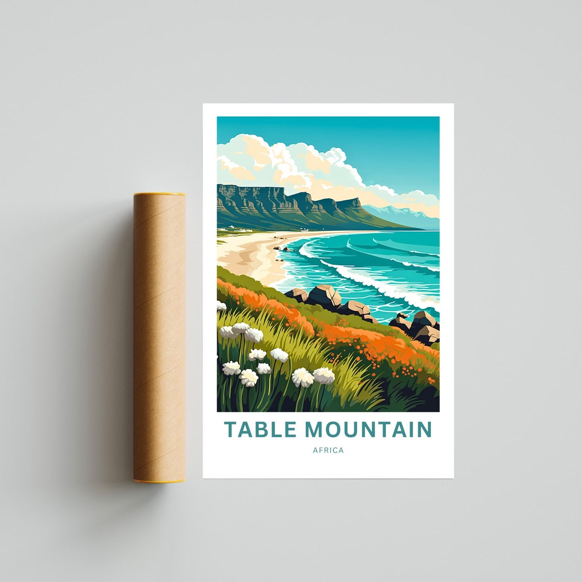 Table Mountain Africa Coastal Cliffs Wildflower Dunes Travel Poster - Image 4
