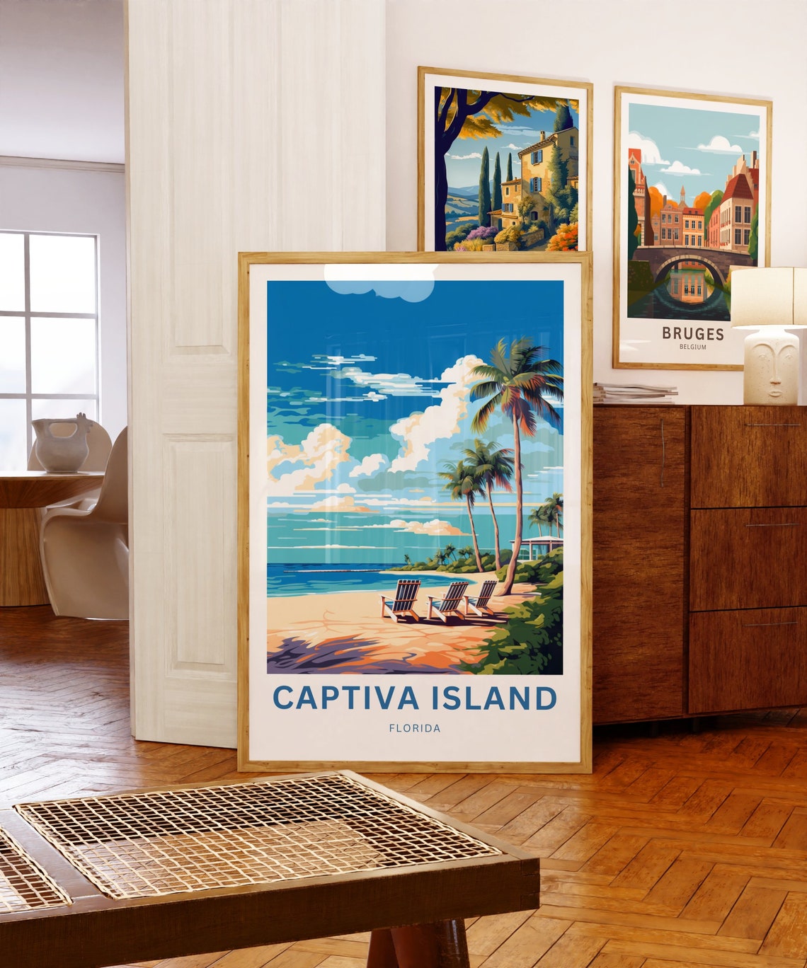 Captiva Island Florida Tropical Beach Lounge Chairs Palm Art Poster - Image 5