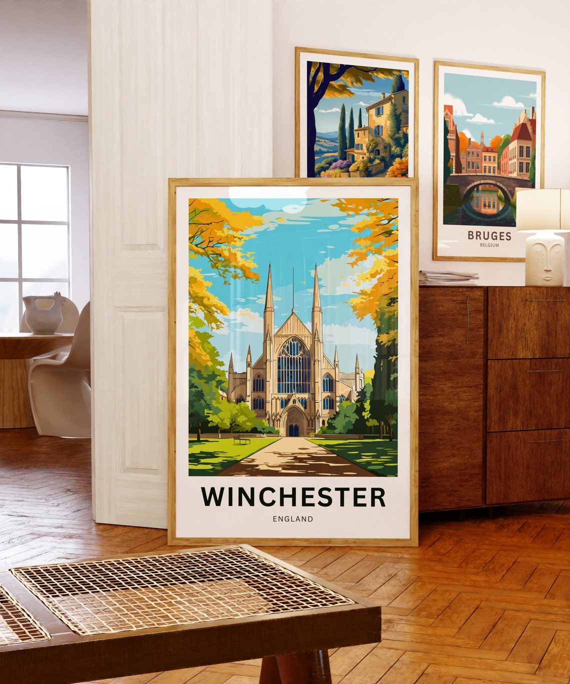 Winchester England Gothic Cathedral Twin Spires Autumn Poster - Image 5