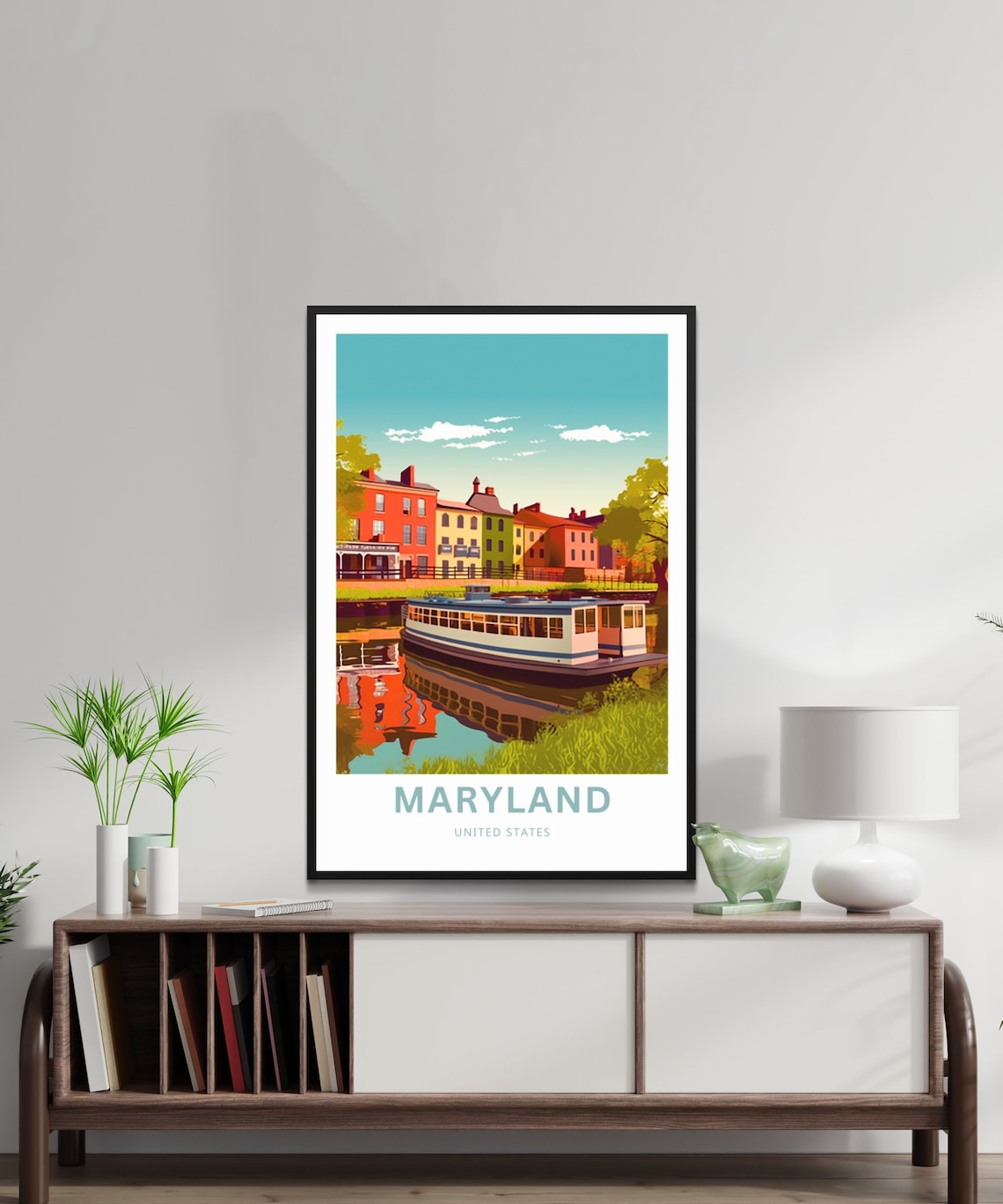 Maryland Personalized Travel Poster with Canal Boat and Rowhouses - Image 2