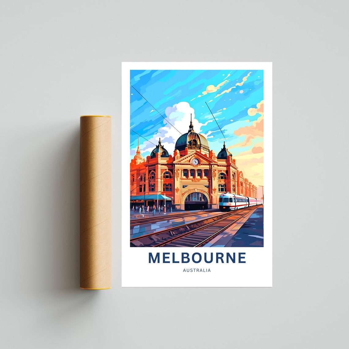 Melbourne Australia Train Station Customizable Skyline Travel Poster - Image 4