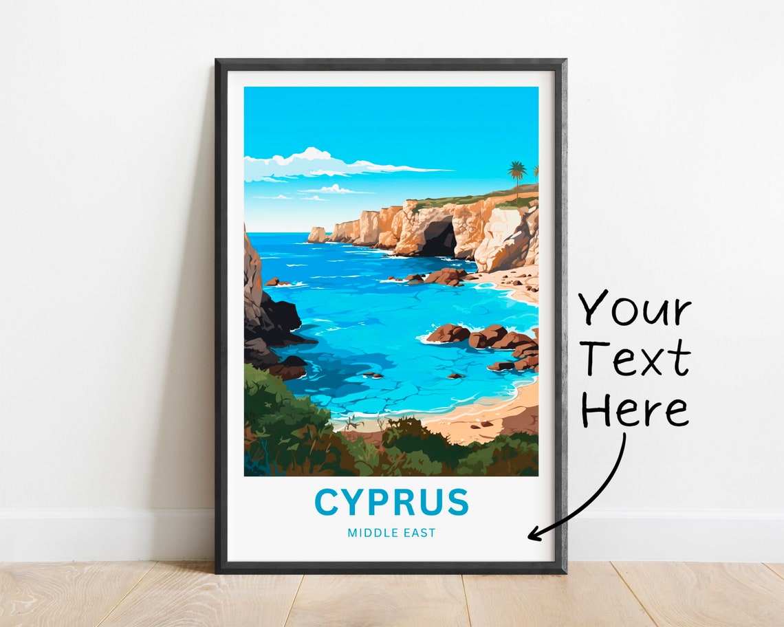 Cyprus Personalized Turquoise Bay Cliffs Coastal Travel Art Poster