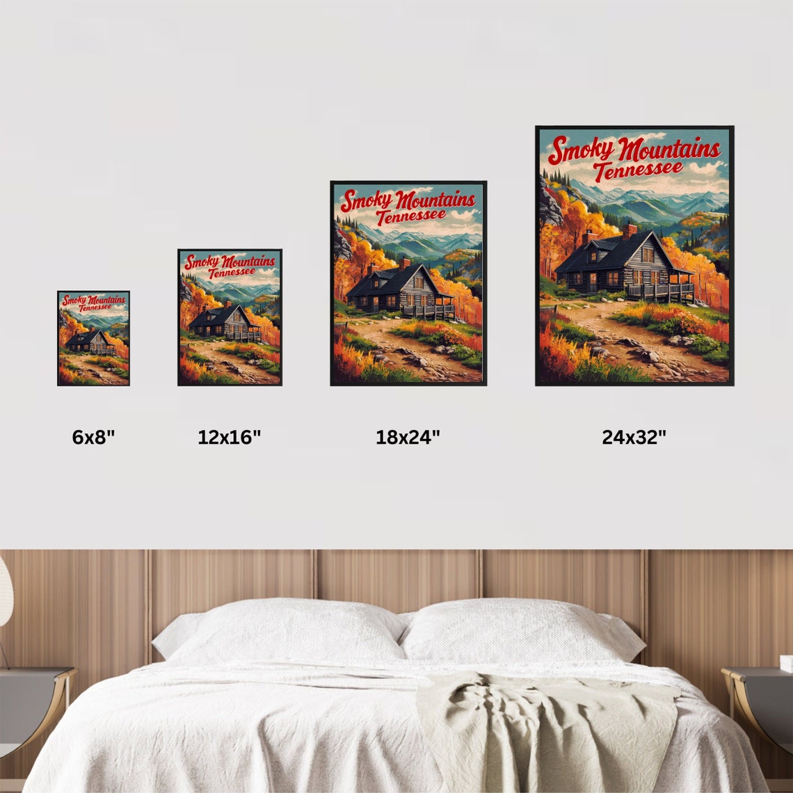 Smoky Mountains Tennessee Vintage Cabin Fall Foliage Travel Poster - Image 3