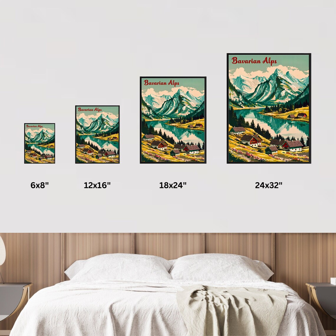 Bavarian Alps Germany Travel Poster Mountain Lake Village Vintage Art - Image 4