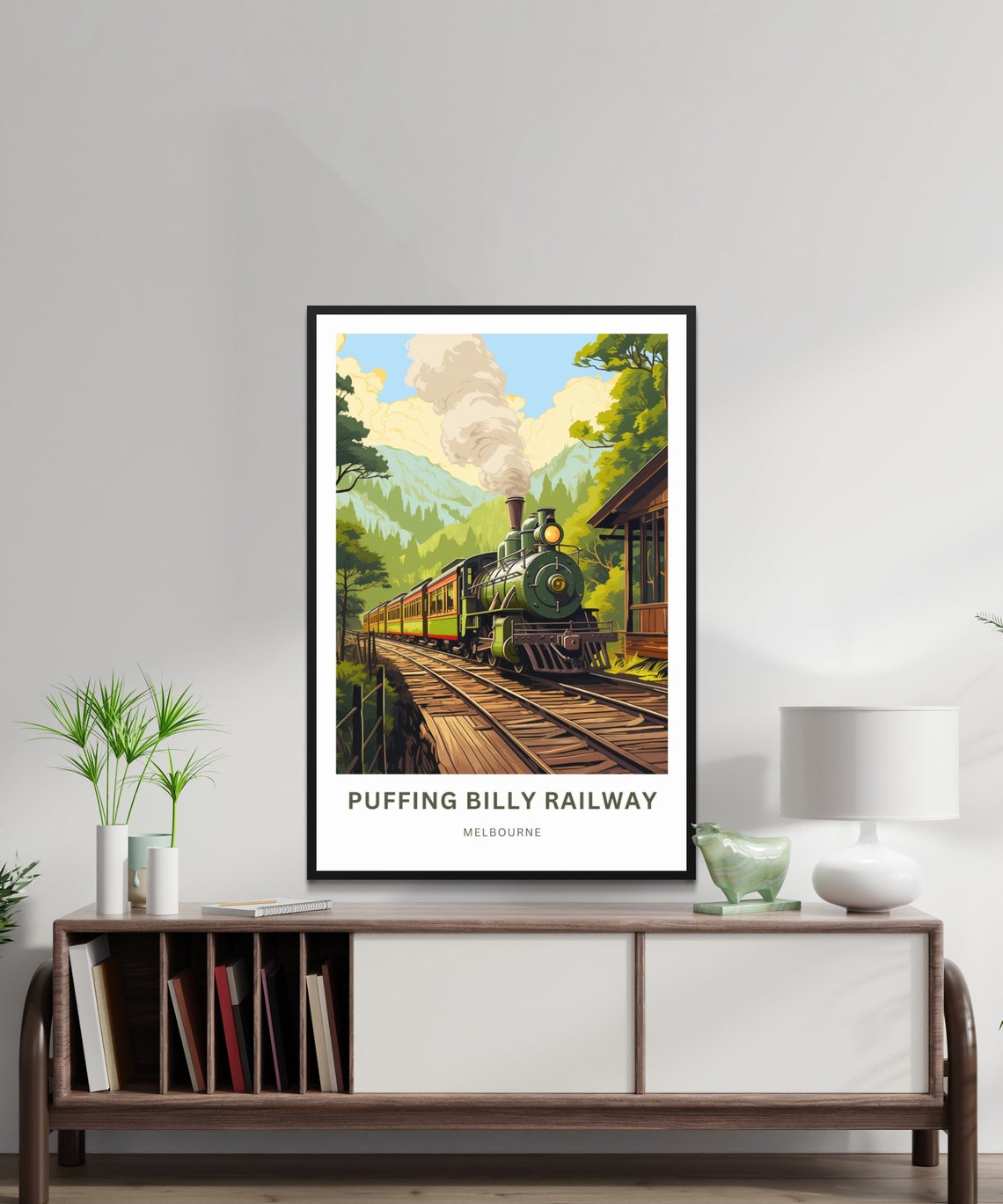 Puffing Billy Railway Melbourne Green Steam Locomotive Station Poster - Image 2