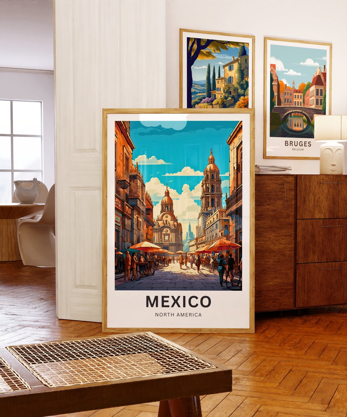 Mexico North America Cathedral Market Street Scene Art Poster - Image 5