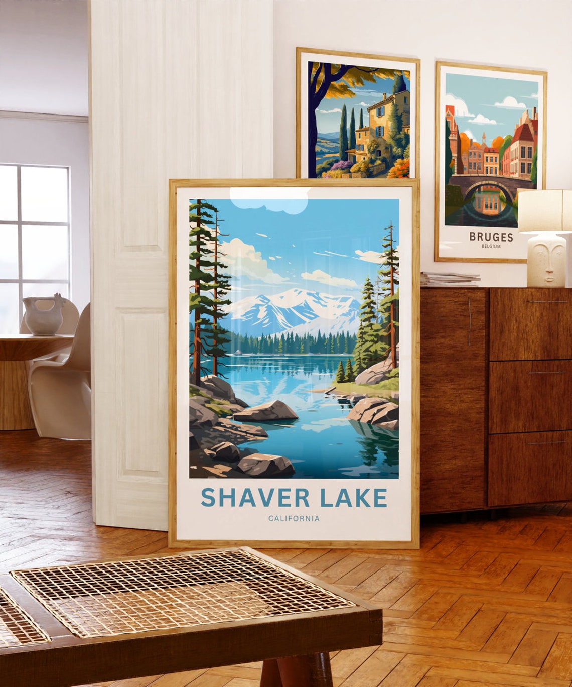 Shaver Lake California Rocky Cove Snow Peaks Custom Text Poster - Image 5