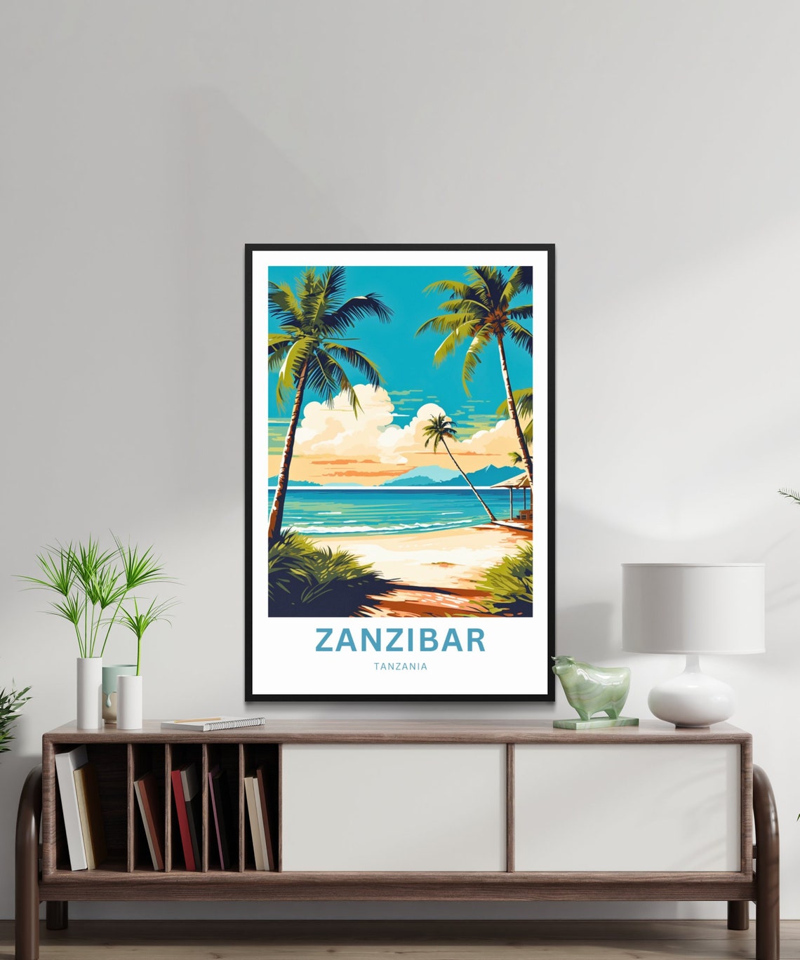 Zanzibar Tanzania Personalized Sunset Beach With Leaning Palm Poster - Image 2
