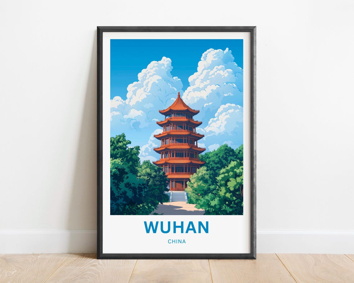 Wuhan China Vintage Red Pagoda Tower Gardens Landmark Poster