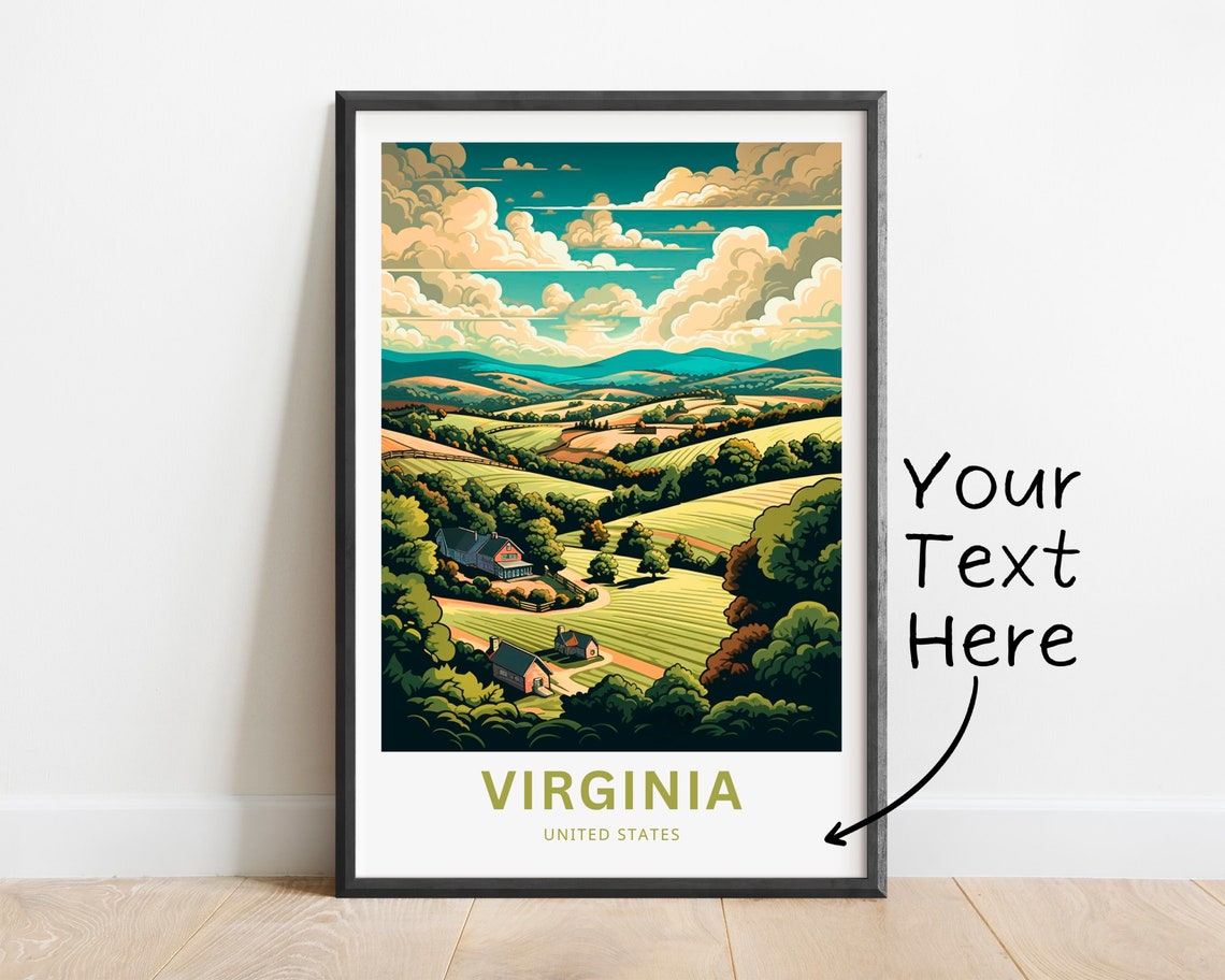 Personalized Virginia Rolling Farmland Vintage Travel Poster
