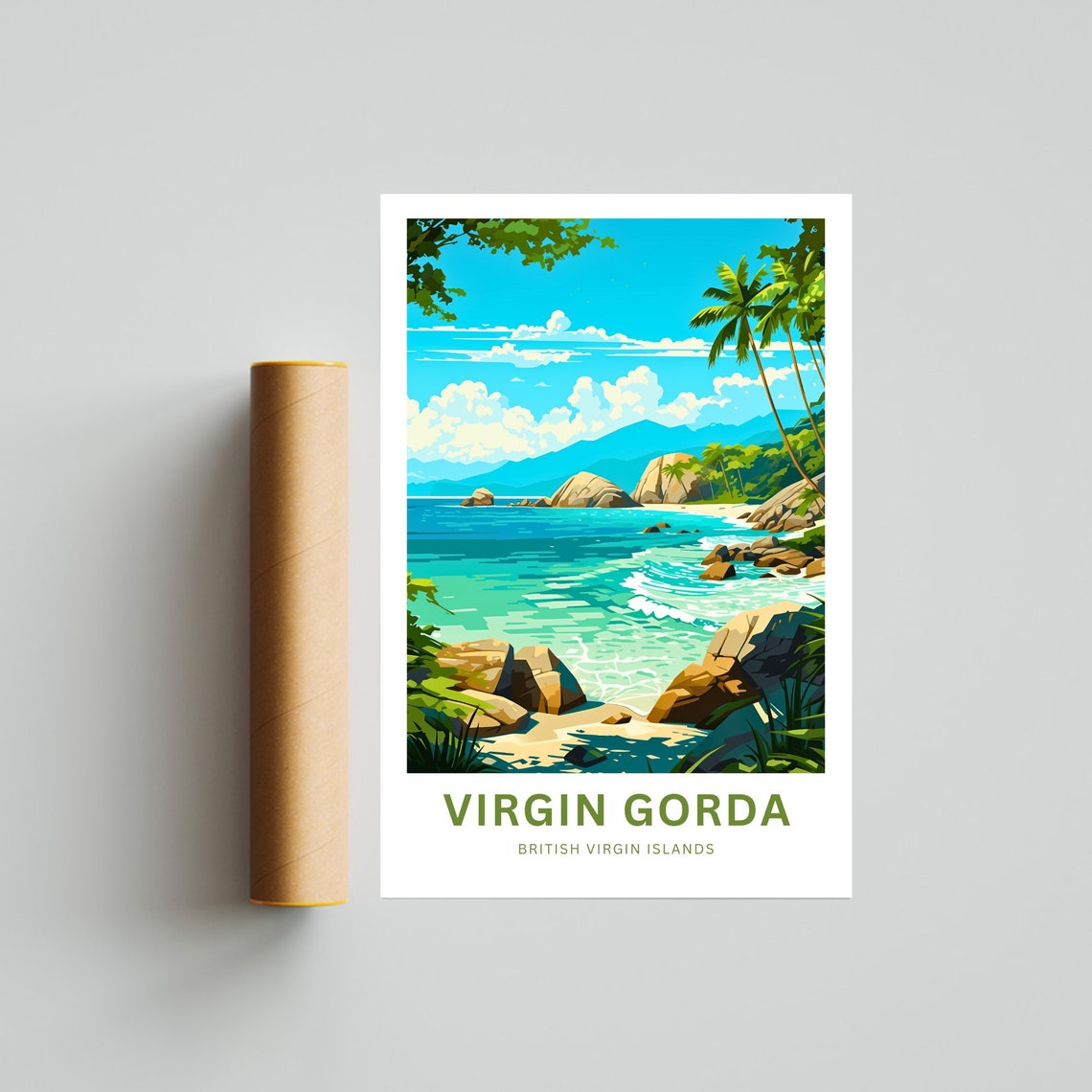 Virgin Gorda British Virgin Islands Rocky Beach Travel Poster - Image 4