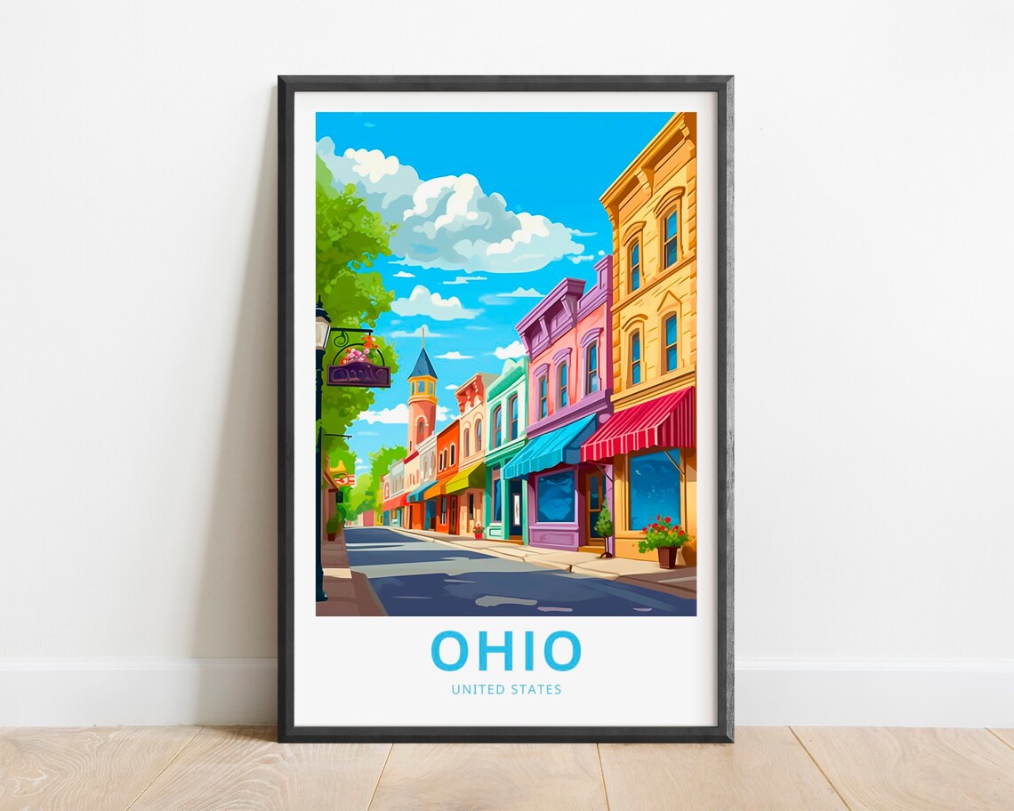 Ohio United States Small Town Colorful Main Street Travel Poster