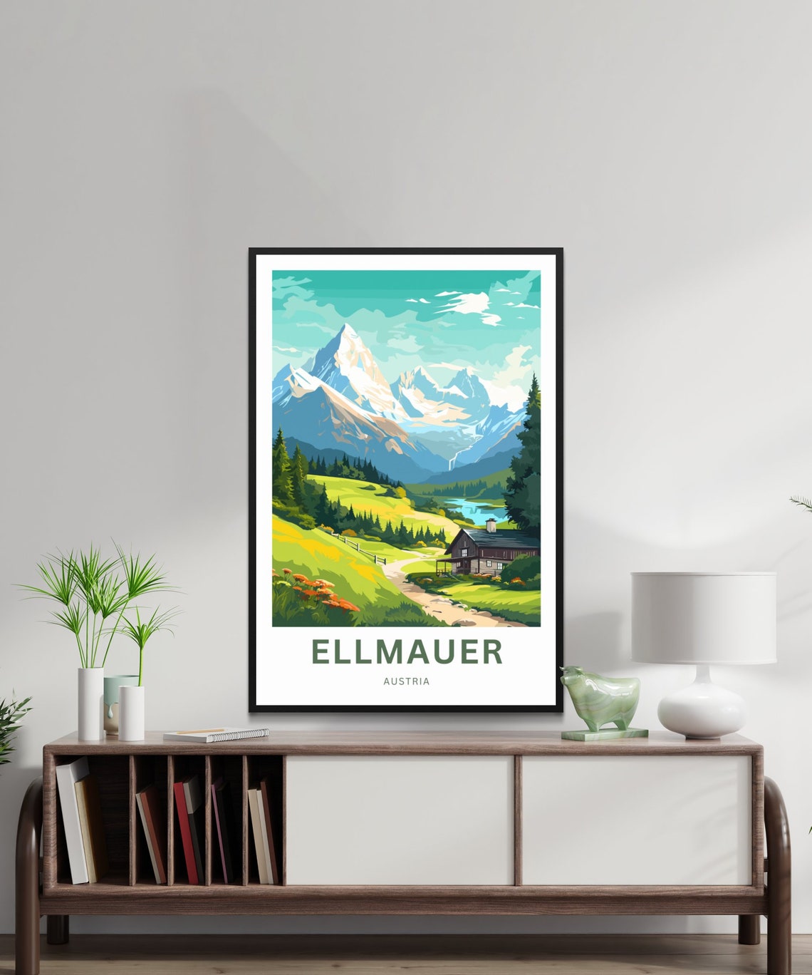 Personalized Ellmauer Austria Snowy Alpine Cabin Meadow Poster - Image 2