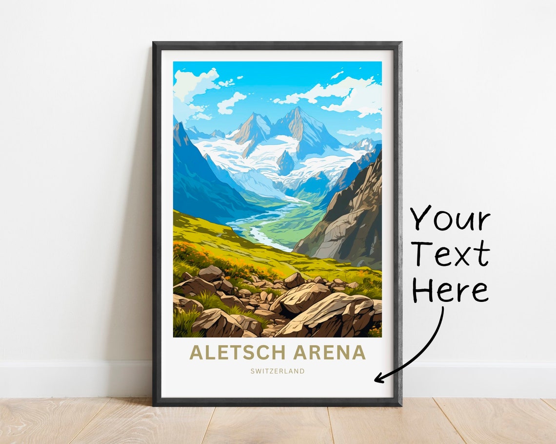 Aletsch Arena Switzerland Glacier Peaks Custom Text Travel Poster
