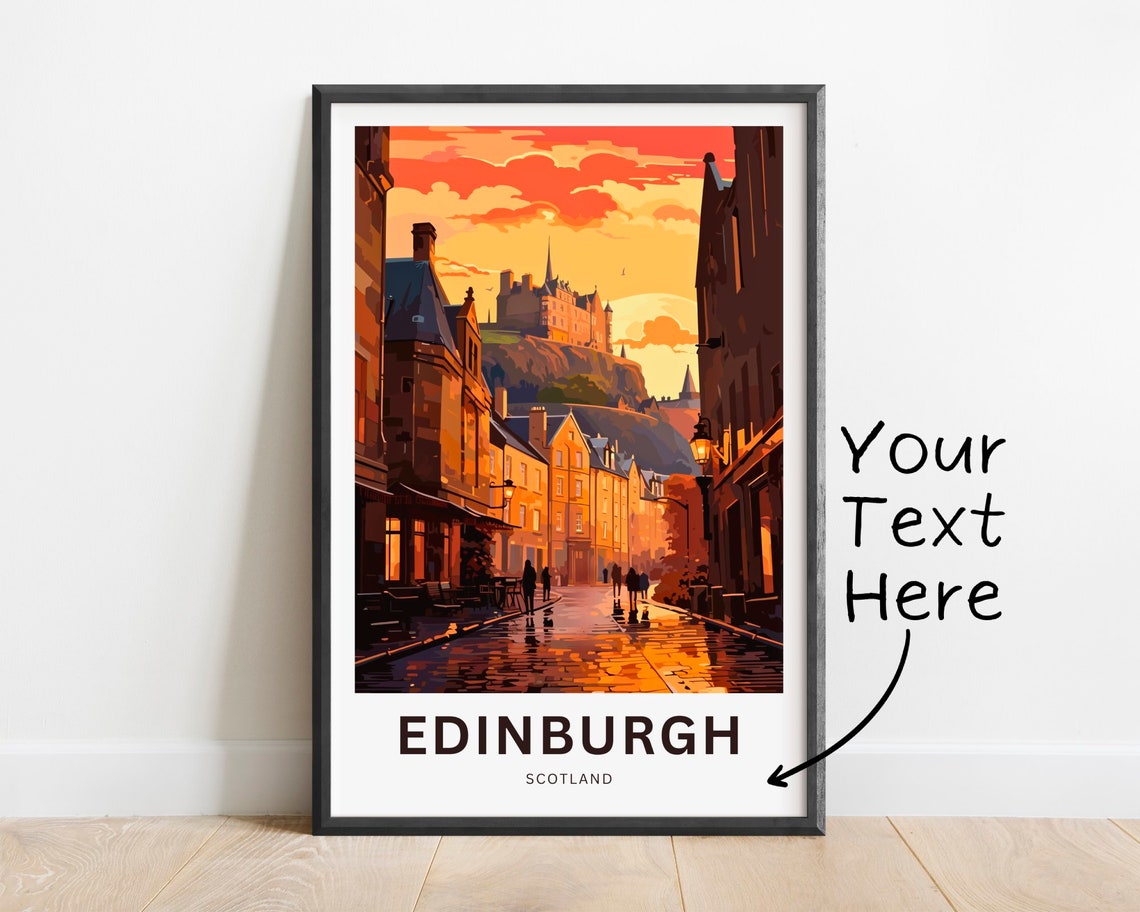 Edinburgh Scotland Castle Rock Old Cobblestone Street Poster