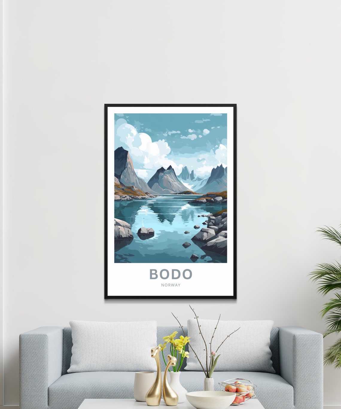 Bodo Norway Arctic Mountain Peaks Lake Reflection Travel Poster - Image 3