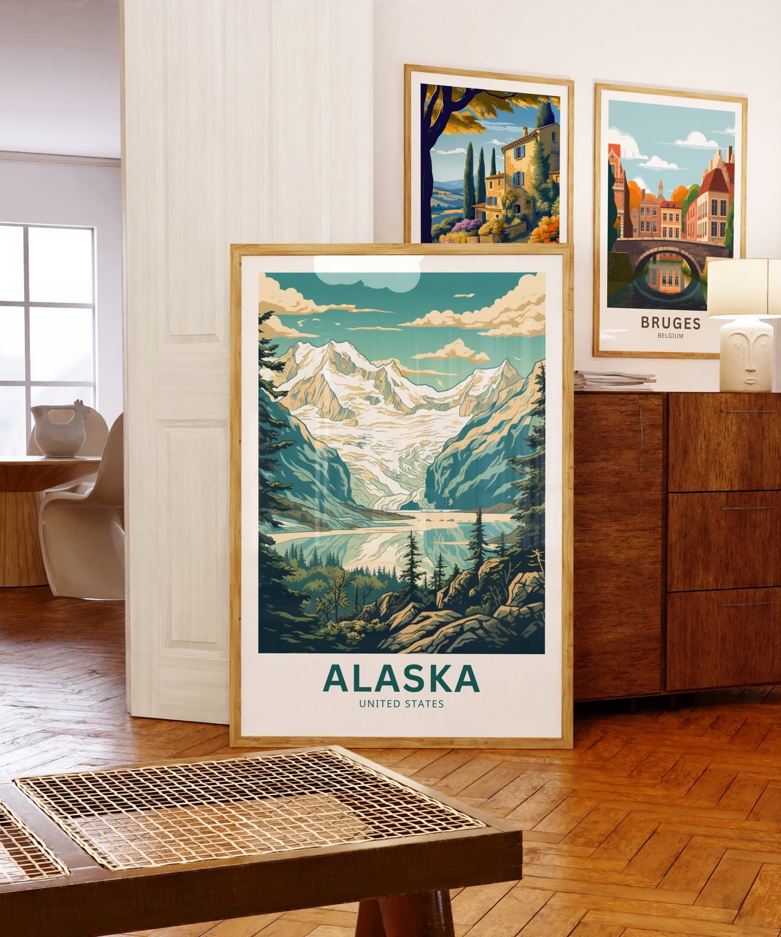 Personalized Alaska Glacier Lake Evergreen Travel Art Poster - Image 5
