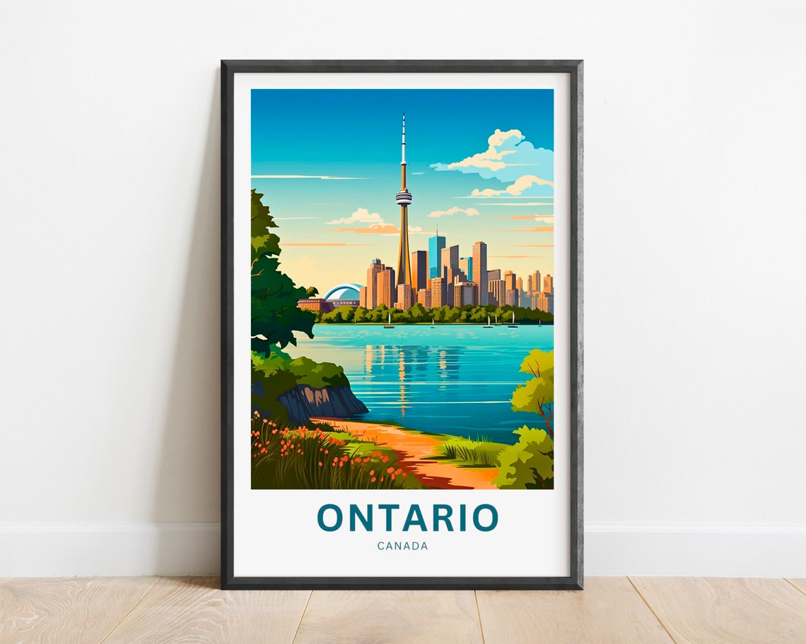 Ontario Canada Toronto Skyline CN Tower Lake View Travel Poster