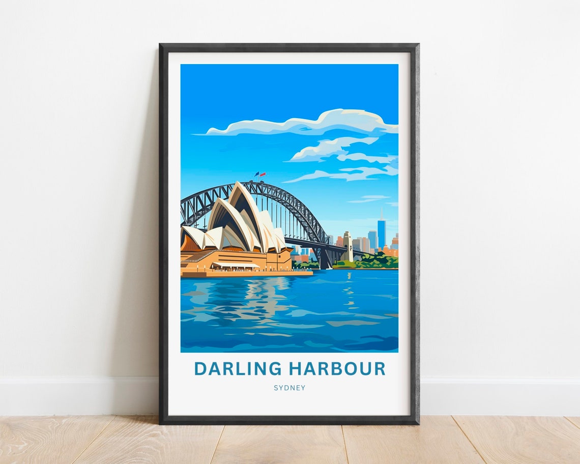 Iconic Darling Harbour Sydney Opera House Bridge Travel Poster