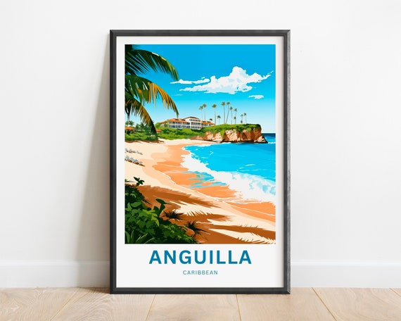 Anguilla Travel Print Anguilla Poster Caribbean Wall Art Framed Present Gift Caribbean Present
