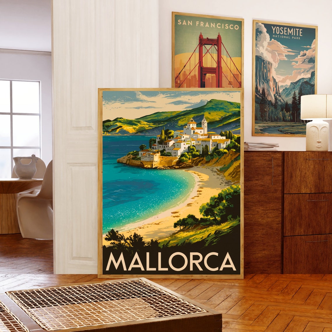 Mallorca Spain Whitewashed Coastal Town Beach Vintage Travel Poster - Image 5