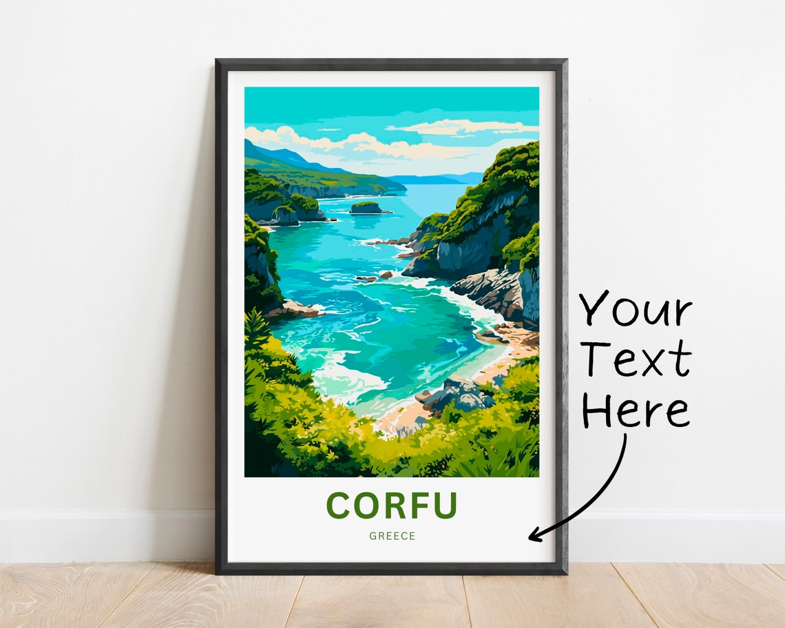 Corfu Greece Turquoise Cove Personalized Greek Island Poster