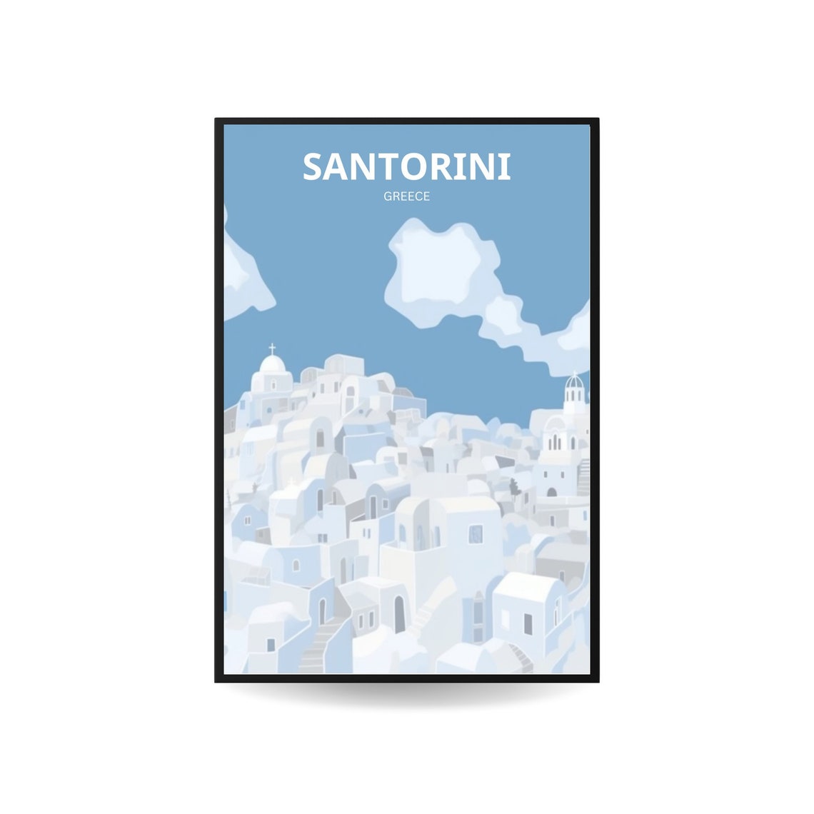 Santorini Greece Aegean Island Modern Print White Buildings Blue Domes