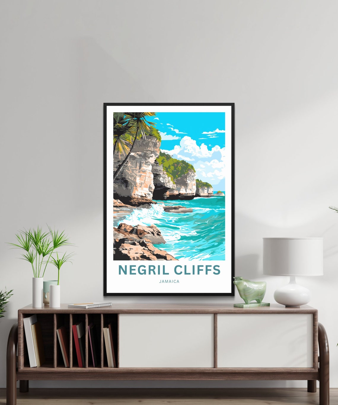 Negril Cliffs Jamaica Rocky Cliffs Turquoise Sea Travel Poster - Image 2