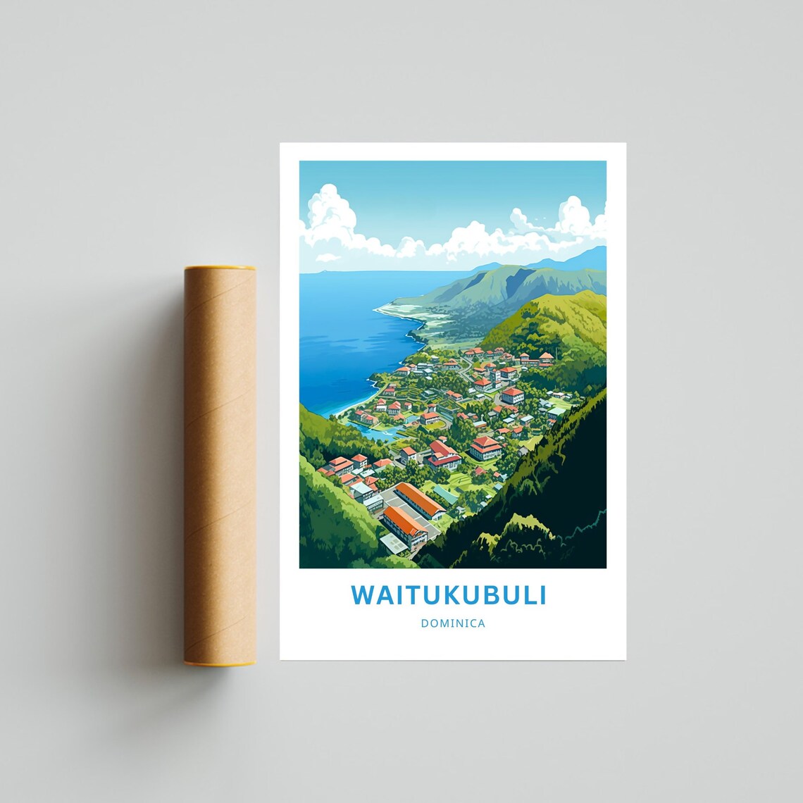 Waitukubuli Dominica Coastal Village Aerial View Travel Poster - Image 4