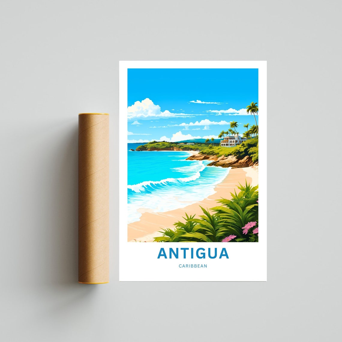 Antigua Travel Print Antigua Poster Caribbean Wall Art Framed Present Gift Antigua Barbuda Antigua Present Personalized Text - Image 4