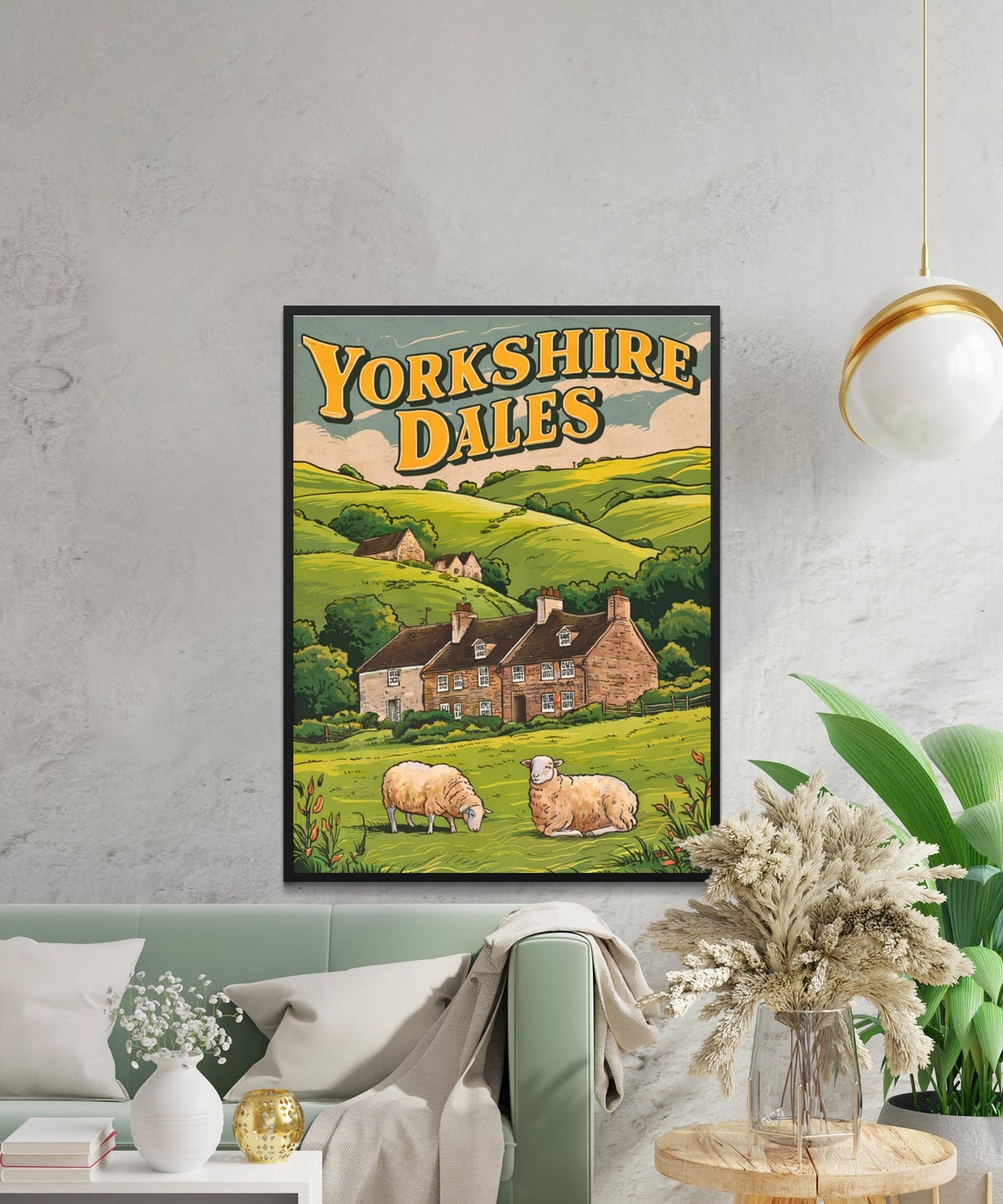Yorkshire Dales Vintage Sheep Farmhouse Rolling Hills Travel Poster - Image 3
