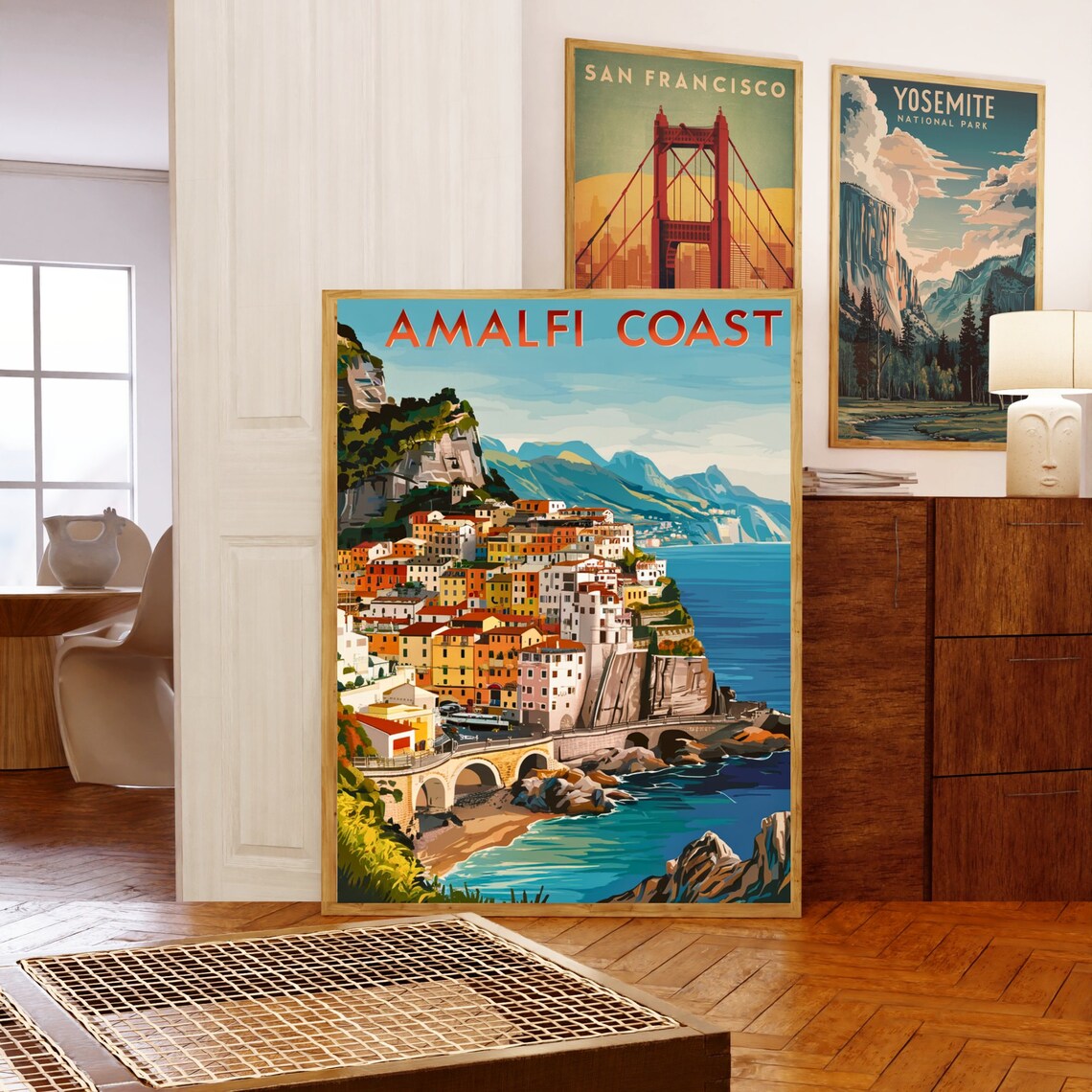 Amalfi Coast Italy Cliffside Village Sea View Vintage Travel Poster - Image 5