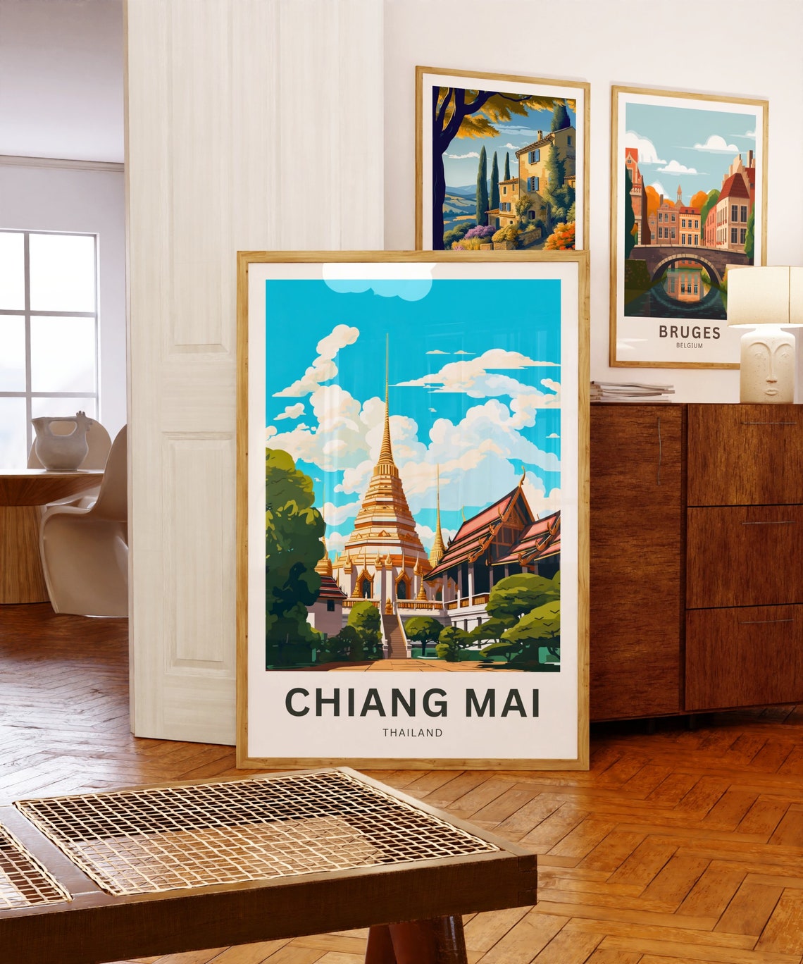 Chiang Mai Thailand Golden Buddhist Temple Illustration Poster - Image 5