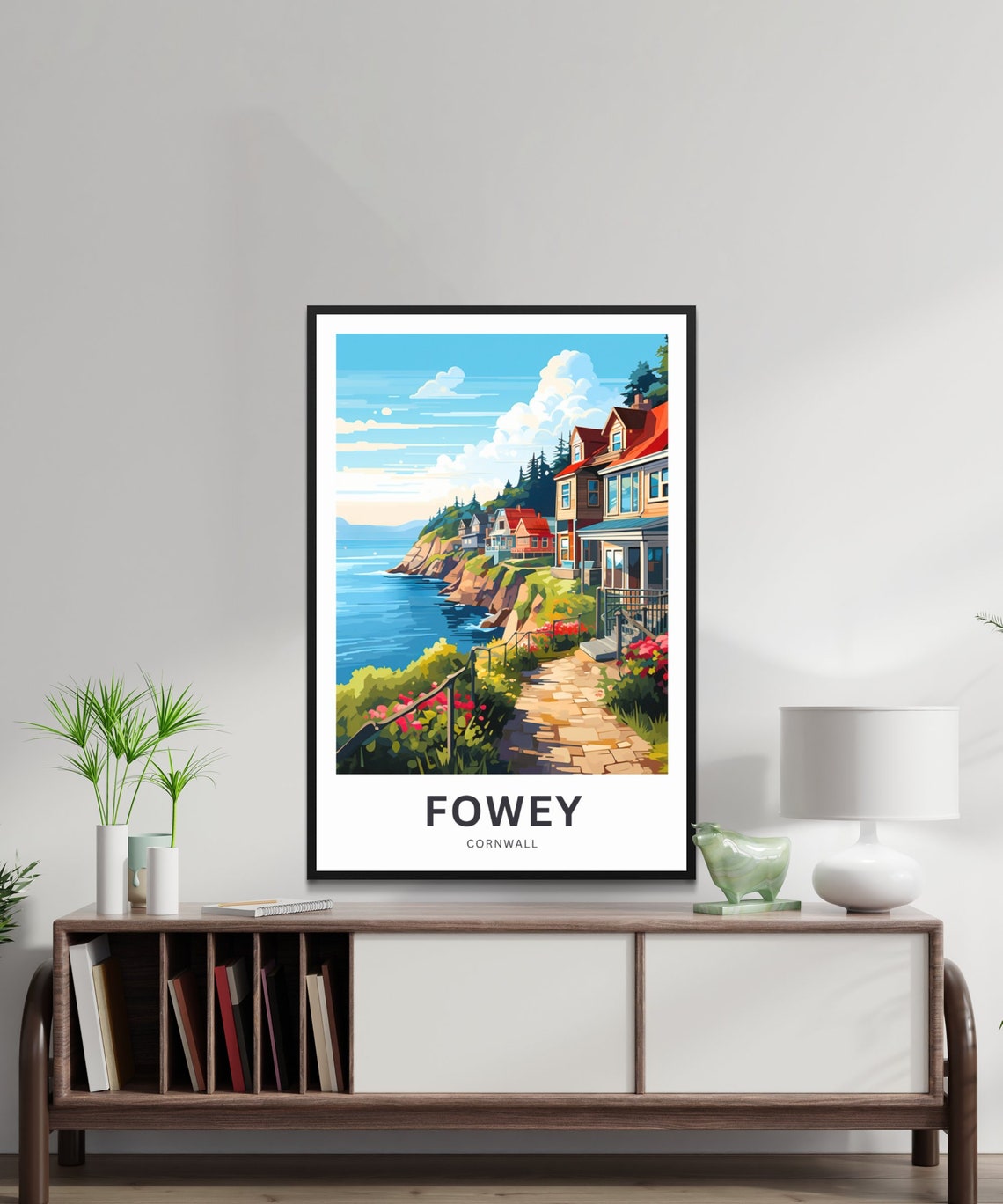 Fowey Cornwall Cliff Path Seaside Cottages Scenic Travel Poster - Image 2