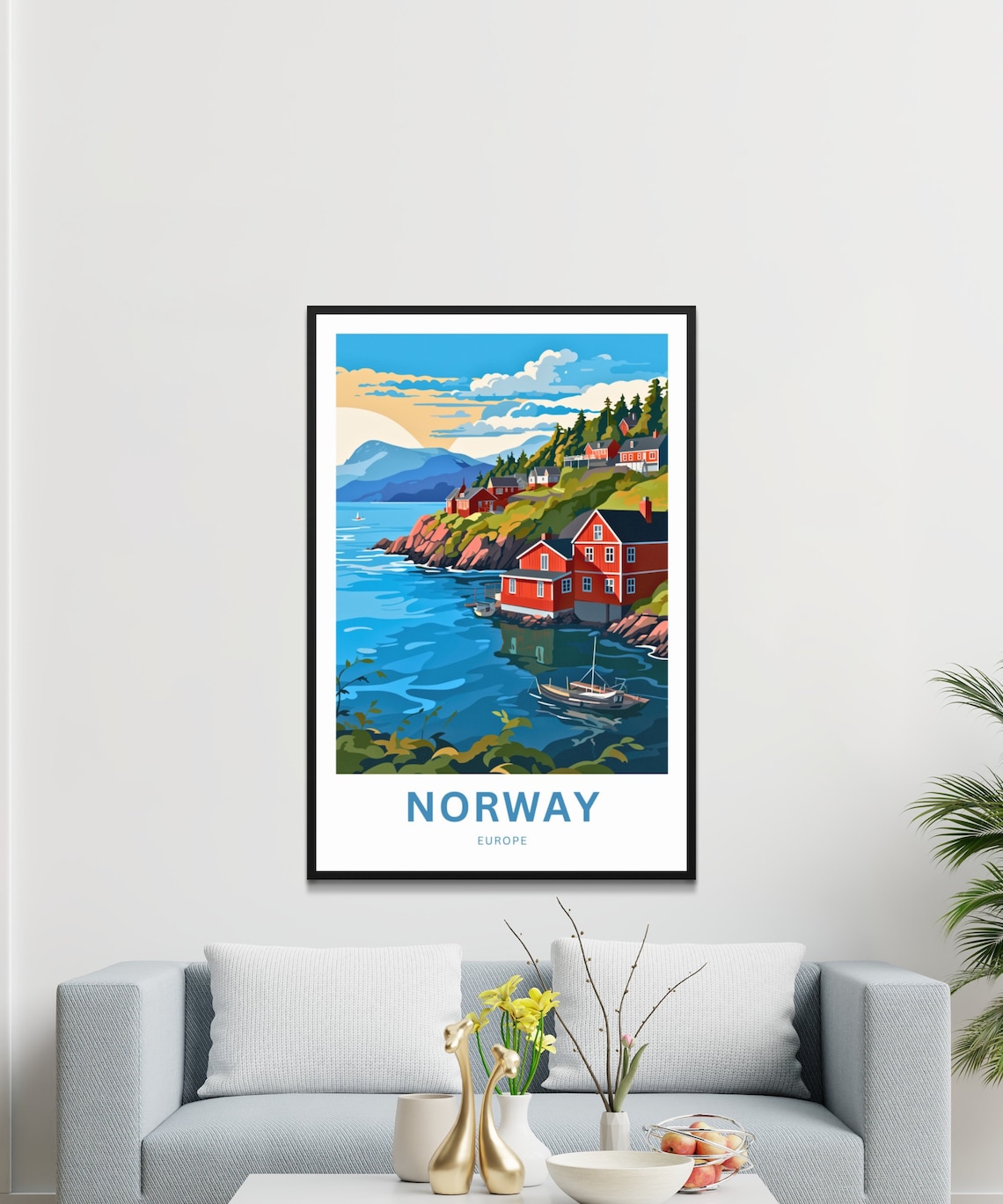 Norway Europe Travel Poster Coastal Fishing Village Fjord Sunset Scene - Image 3