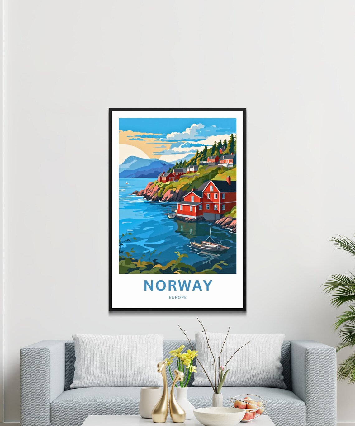 Personalized Norway Travel Poster Coastal Village Fjord Sunset Scene - Image 3